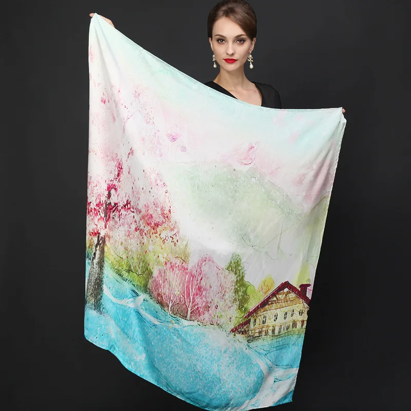 DANKEYISI 110*110 см шелк большой квадратный шелковый шарф модный Цветочный Принт шаль распродажа женский натуральный шелковый шарф шаль - Цвет: 4
