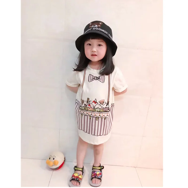 

Summer Dress Kids Tiny Cotton O-neck Ice Cream Pattern Baby Girls Dresses 12M-7 Year Girls Clothes