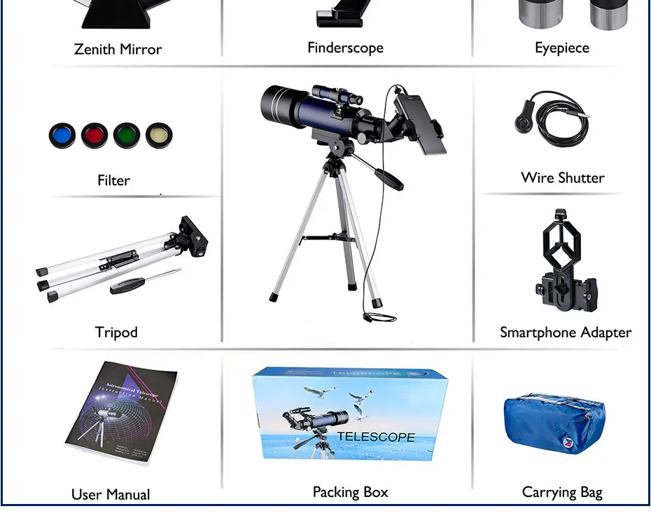 Lente com Luneta Assistir para Crianças 70 Milímetros Refrator Telescópio Astronômico Telescópio Astronomia Lua Adultos Iniciantes 16x 67x Buscadora 15 Cheap Telescópio e binóculos