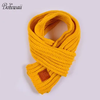 

BOHOWAII Baby Scarf Solid Color Foulard Winter Knitted Warm Scarf Neck Warmer Cheap Scarves