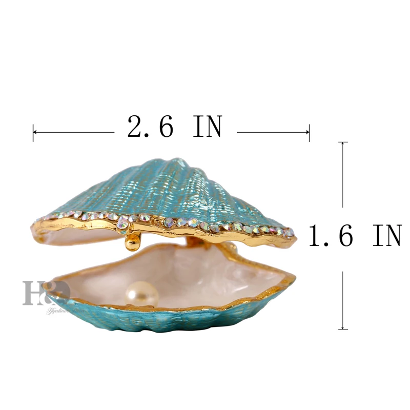 H&D 2.6'' Hand Painted Enameled Shell Style Decorative Hinged Jewelry Trinket Box Unique Gift For Home Decor (Pearl mussel) H&D 2.6'' Hand Painted Enameled Shell Style Decorative Hinged Jewelry Trinket Box Unique Gift For Home Decor (Pearl mussel)