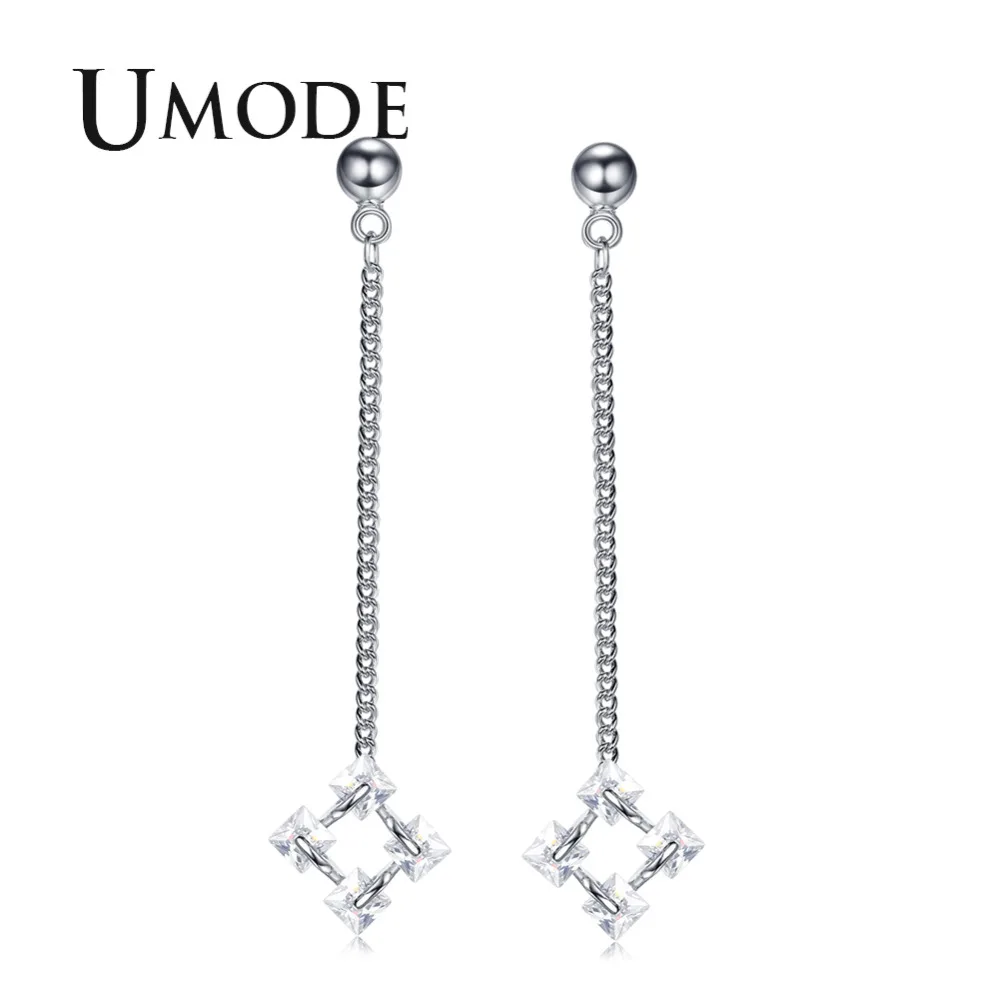 

UMODE 4pcs Princess CZ Crystal Dangle Earrings for Women with Chain Trandy Date Party Girls Jewelries Pendientes Mujer AUE0360