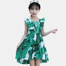 Новое летнее платье для девочек коллекция года, пляжные праздничные платья для девочек, праздничные Детские платья с принтом листьев зимняя одежда для девочек-подростков возрастом от 4 до 14 лет
