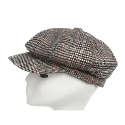 Восьмиугольная кепка осень-зима Мода британский стиль леди Newsboy cap Любители отдыха время линии решетки открытый холодной доказательство