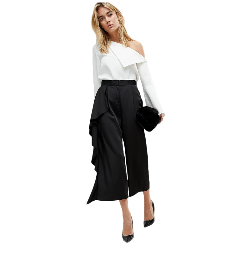 high waisted calf length wide leg pants 