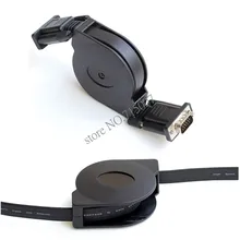 Free shipping 1M HD15Pin VGA D-Sub male to male Retractable Cable for projectors Monitors