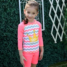 Комплект из 3 купальных костюмов с длинными рукавами и волнистым принтом, купальный костюм, 50+ УФ-рубашка с защитой от солнца, детский купальник для девочек