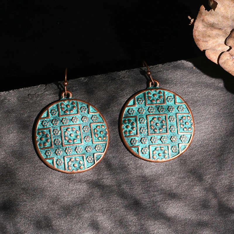 

Drop earrings Bohemian Vintage Earrings for Women Bronze Boho Antique Rustic Verdigris Drop Dangle Earrings