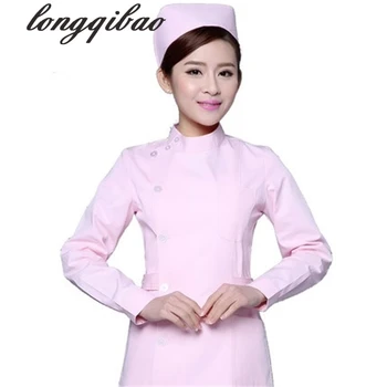 

Medical doctors lab white coat cotton clothing uniforms nurse beautician partial lapel collar long-sleeved uniforms female