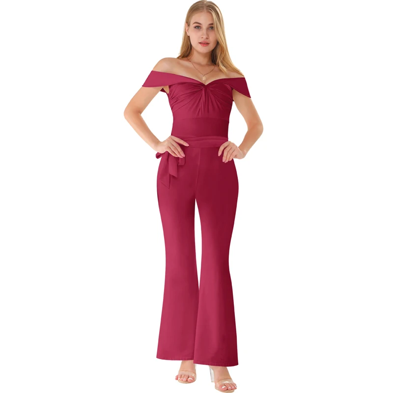 

Summer new best selling straps jumpsuit solid color word shoulder jumpsuit white wine red black jumpsuit