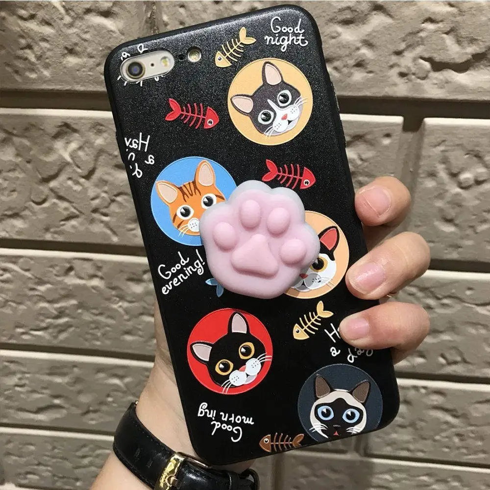 Squishy телефон чехол для iPhone 6 S 6 Plus 3D мягкий силиконовый Спящая кошка Китти Единорог чехол для Iphone 7 7 Plus Единорог мягкими - Цвет: Cat Black