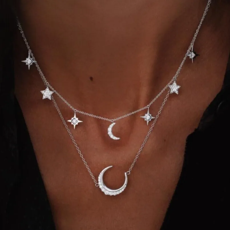 

New Fashion Rhinestone Crystal Multi-layer Choker Necklace Moon Star Necklace For Women Party Wedding Jewelry N6800