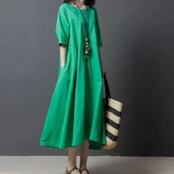 Plus Size M-2XL 2019 Folk Style Spring Summer Embroidery Women Full Dress Cotton Linen Casual Big Size Lady Long Dress Vestidos Plus Size M-2XL 2019 Folk Style Spring Summer Embroidery Women Full Dress Cotton Linen Casual Big Size Lady Long Dress Vestidos