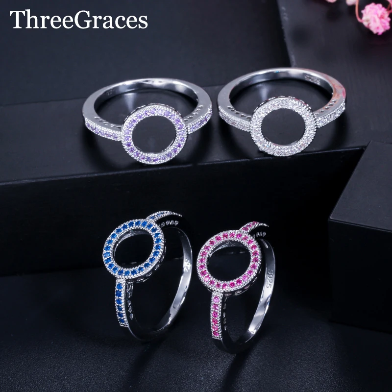 

ThreeGraces Simple Hollow Circle Round Finger Ring AAA Cubic Zirconia Party Daily Jewelry Costume Accessories for Women RG082