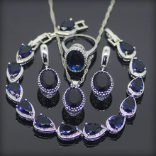 925 Sistemas de La Joyería Azul Zafiro Creado Pendientes/Anillos/Pendiente/Collar/Pulseras Para Las Mujeres Libres Caja de regalo