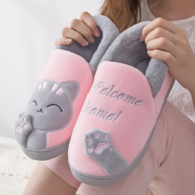 

Slipper Female Winter Home Cute Slipper Couple Indoor Cat Flat Slides Designer Animal Soft Mules Slip On T064