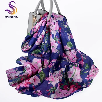 

[BYSIFA] Sjaal Brand Silk Scarf New Ladies Luxury Flowers White Pink Real Silk Long Scarves Winter Women shawls Head Scarf Hijab