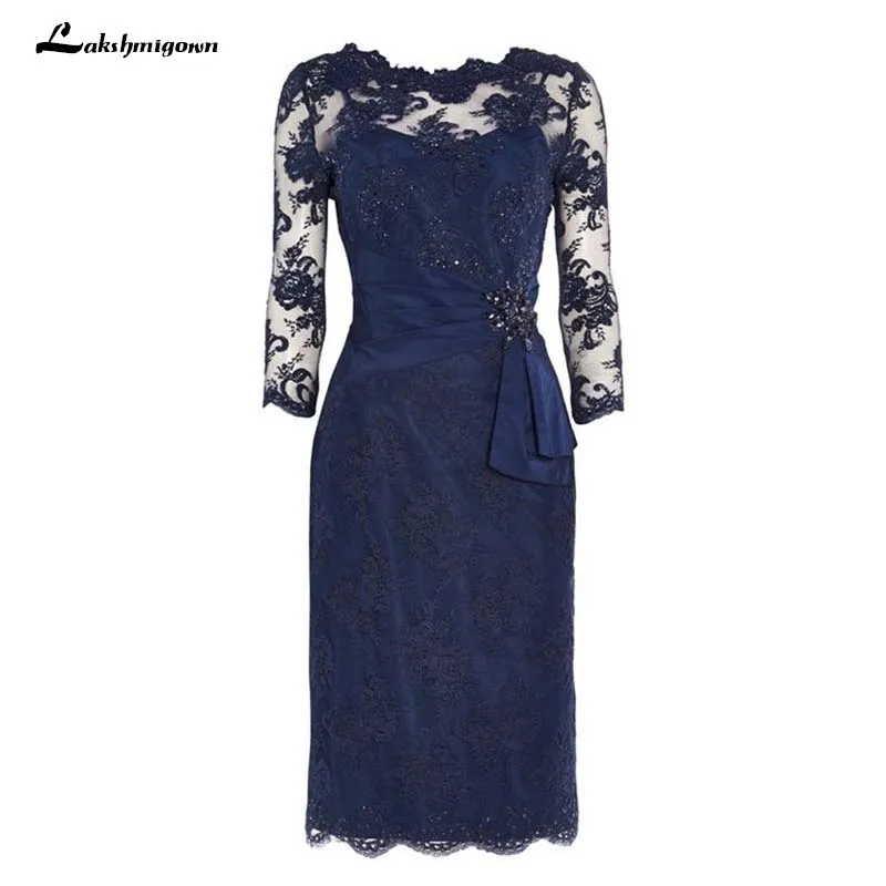 Plus Size Mother Of The Bride Dresses Sheath Navy blue lace Knee Length Short Mother Dress For Wedding - Цвет: picture color