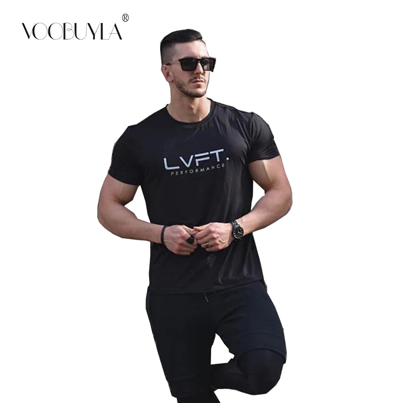 Voobuyla 2019 Спортивная футболка для тренажерного зала Мужская быстросохнущая бега