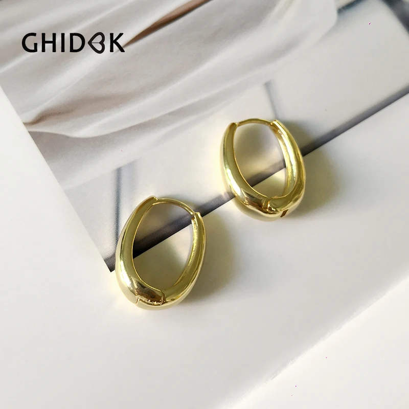 

GHIDBK Thick Gold Silver Oval Geometric Hoop Earrings Medium Statement Solid Earrings Minimalist Chunky Earring for Women