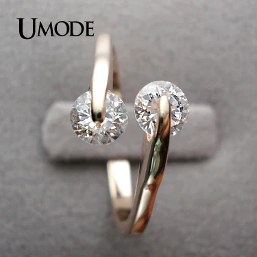 UMODE Модные женские кольца для помолвки с покрытием из розового золота 18к и двумя фианитамиJR0013A