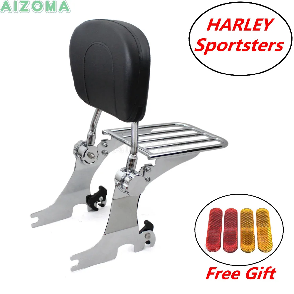Chrome Detachable Backrest Sissy Bar w/ Luggage Rack for Harley Sportster 883 1200 XL 883R