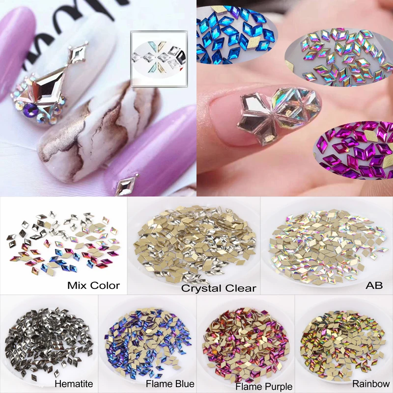 30/100Pcs/Lot Nails Art Rhinestone 3x5MM Flatback Rhombus Colorful Stones For 3D Nail Art Decoration Free Shipping