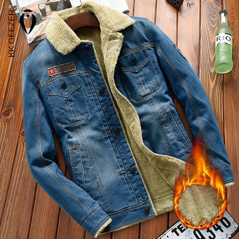 Buy Winter Cowboy Blue Jacket Men Denim High Quality Fleece Thick Warm Fashion