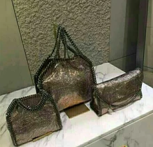 2016 Fashion new luxury Burst crack golden metal PVC 3 chain heavy chain crossbody bag factory sale support dropship