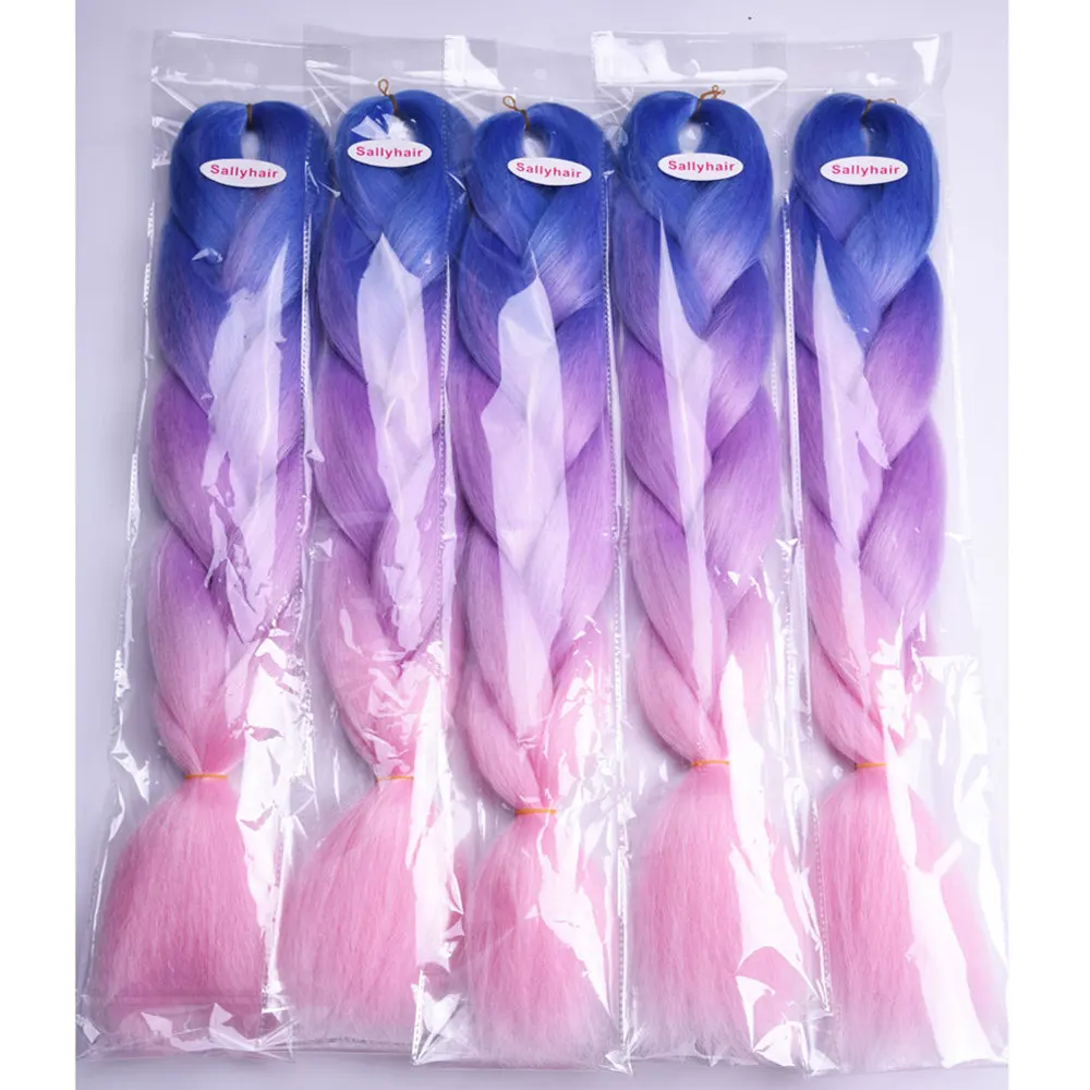Sallyhair 24 inch 3 тона черного Purple голубой Цвет Высокое Температура Волокно Синтетические волосы расширение jumbo косы ombre плетение волос