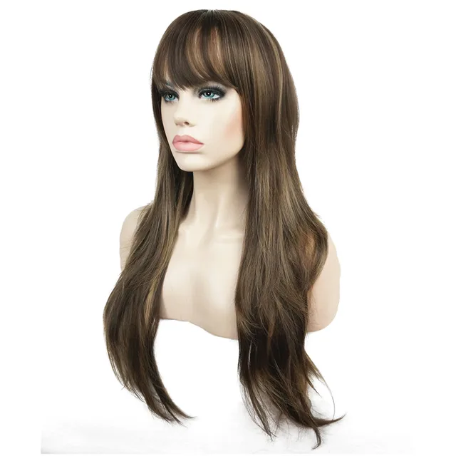 Strongbeauty Women S Synthetic Long Wig Layered Straight Hair Dark