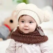 200 шт./партия, новая модная детская зимняя теплая Вязаная Шапка-бини с двойным шариком