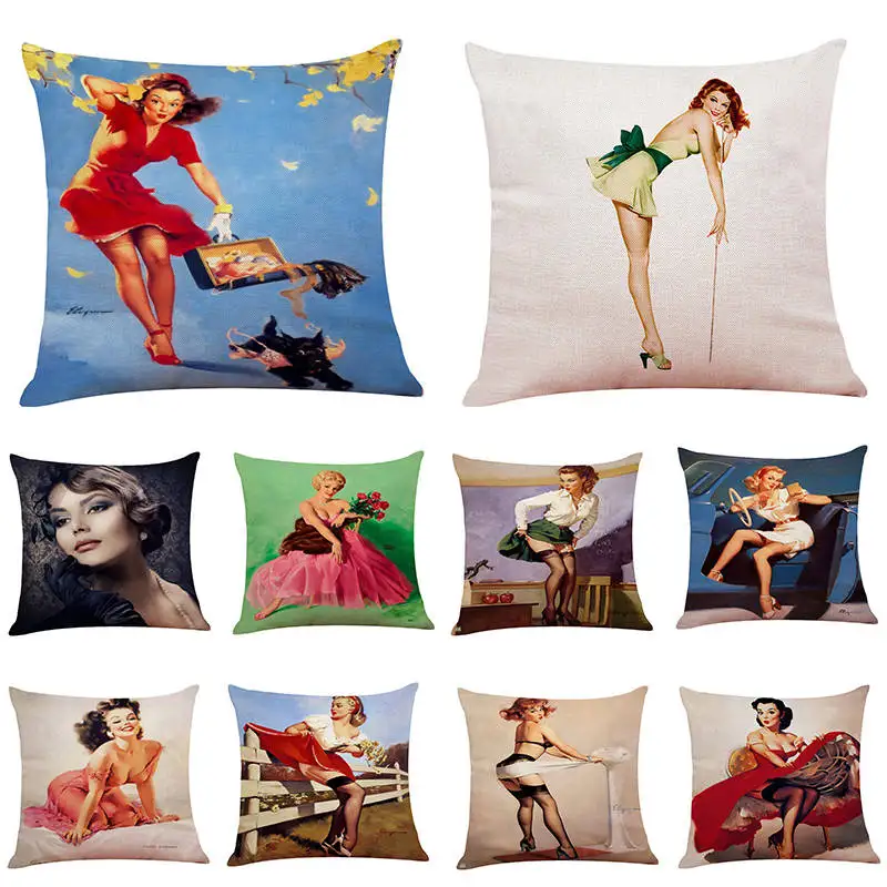45cm*45cm Antique beauty pattern linen/cotton throw pillow covers couch cushion cover home decorative pillows