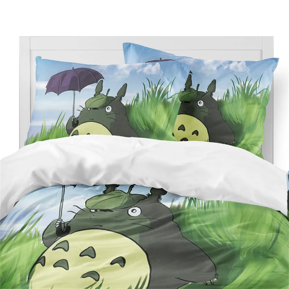 Детский комплект постельных принадлежностей с рисунком Тоторо, Зеленый Натуральный пейзаж, пододеяльник, набор постельного белья с принтом Susuwatari, пододеяльник, 3 шт