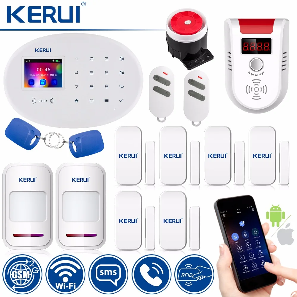 KERUI WIFI GSM W20 Touch Keyboard Motion Sensors Wireless Alarm Home Smart Socket RFID Card APP Control Security Alarm System KERUI WIFI GSM W20 Touch Keyboard Motion Sensors Wireless Alarm Home Smart Socket RFID Card APP Control Security Alarm System
