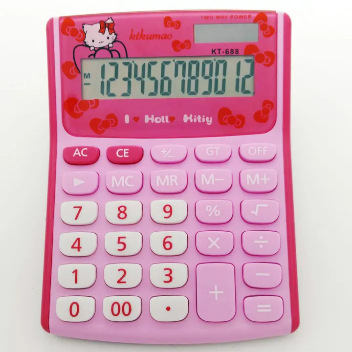 12 Digits Display Pink Cute Luxury Hello Kitty Calculator Dual Power Calculadora Cat Bear Hesap Makinesi Bowknot Kalkulator