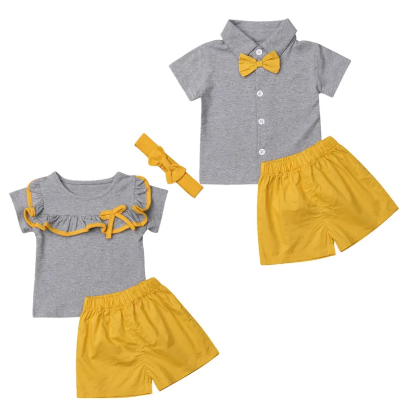 

Family Matching Outfits Cute Kids Baby Big/Little Sister Brother Ruffle Tops T-shirt Shorts Outfits Set