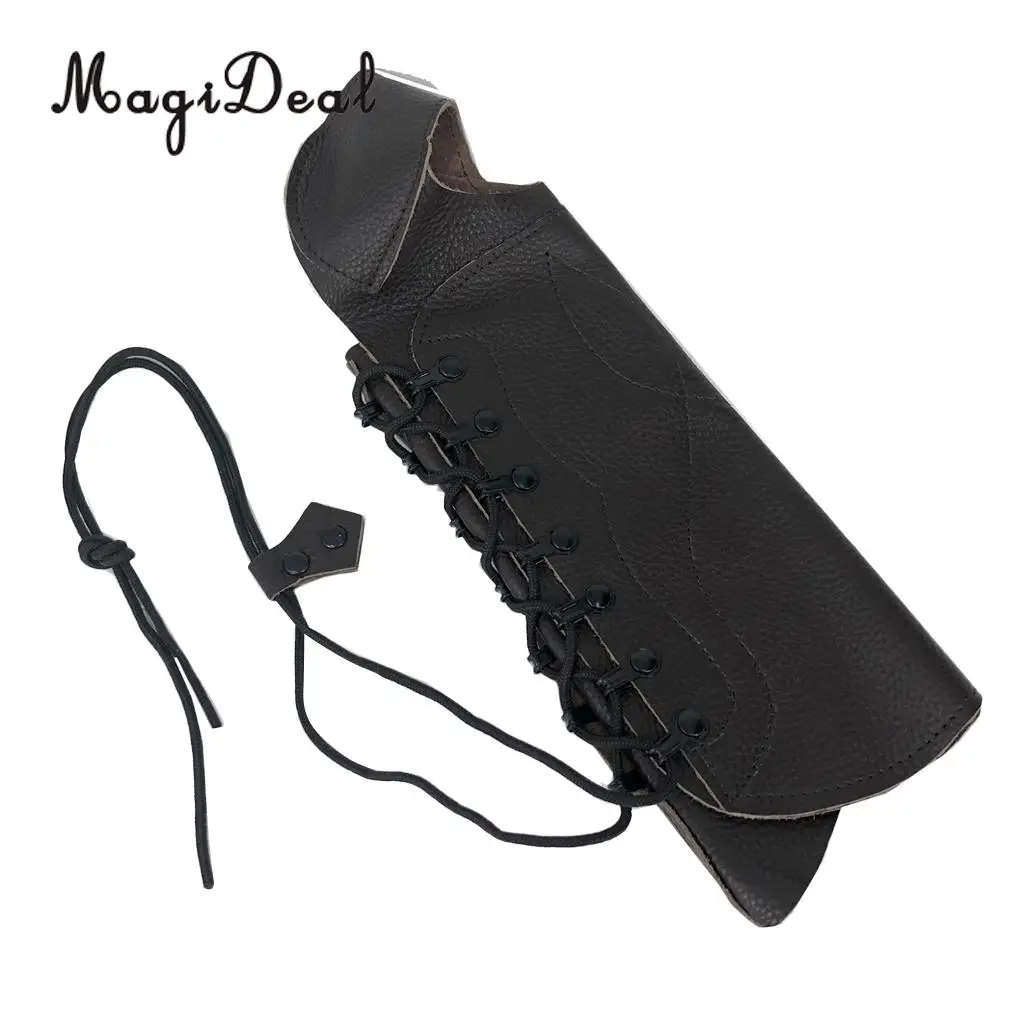 MagiDeal Black Cow Leather Shooting Archery Arm Guard Bow Protect Gear with Straps