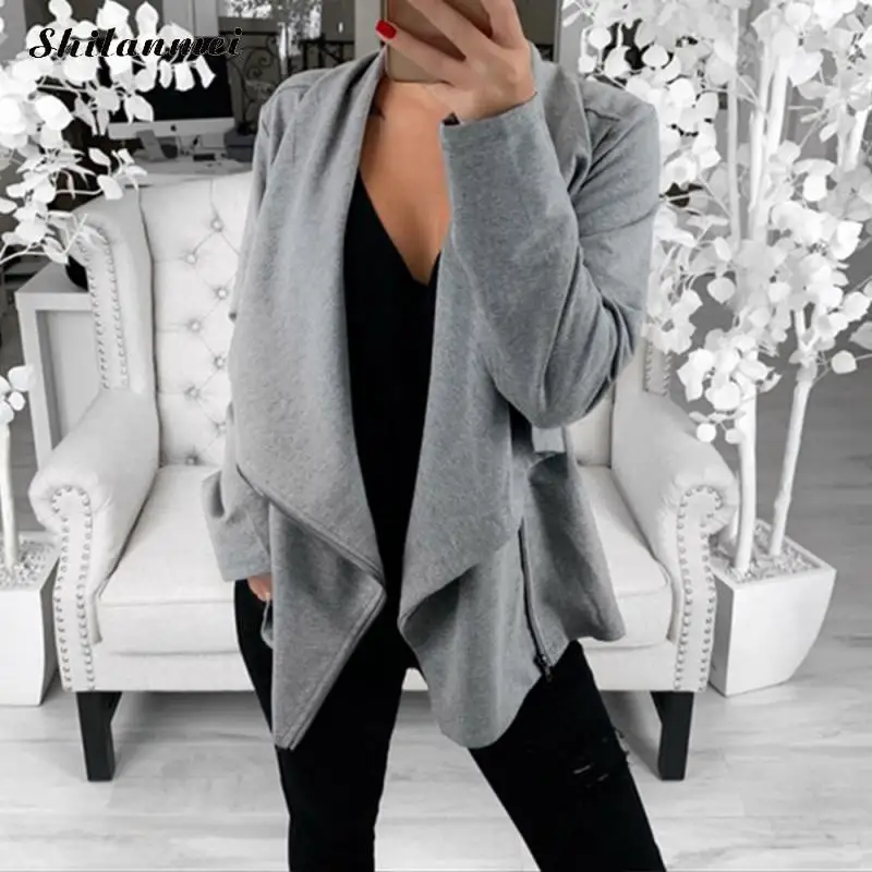 

Women'S Jacket Long Sleeve Fashion Spring Autumn Irregular Plus Size Women Zipper Casaco Feminino Coats Plus Size Female Outwear