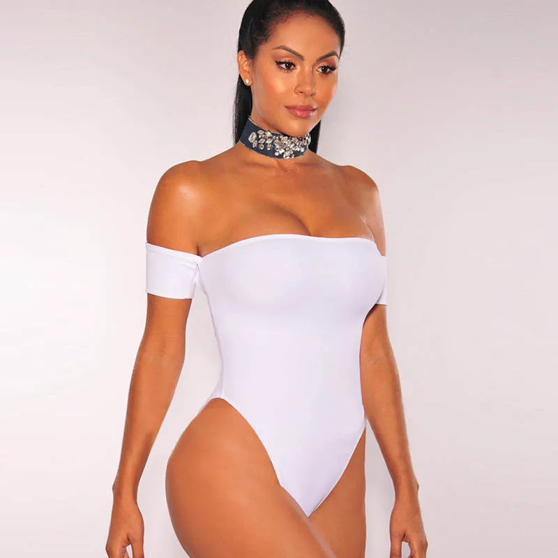 Sexy Back Lace Up Off Shoulder Backless Bodycon Bodysuit Hot Body Women 2018 New Fashion Solid Color Black White Green Body Suit (1)