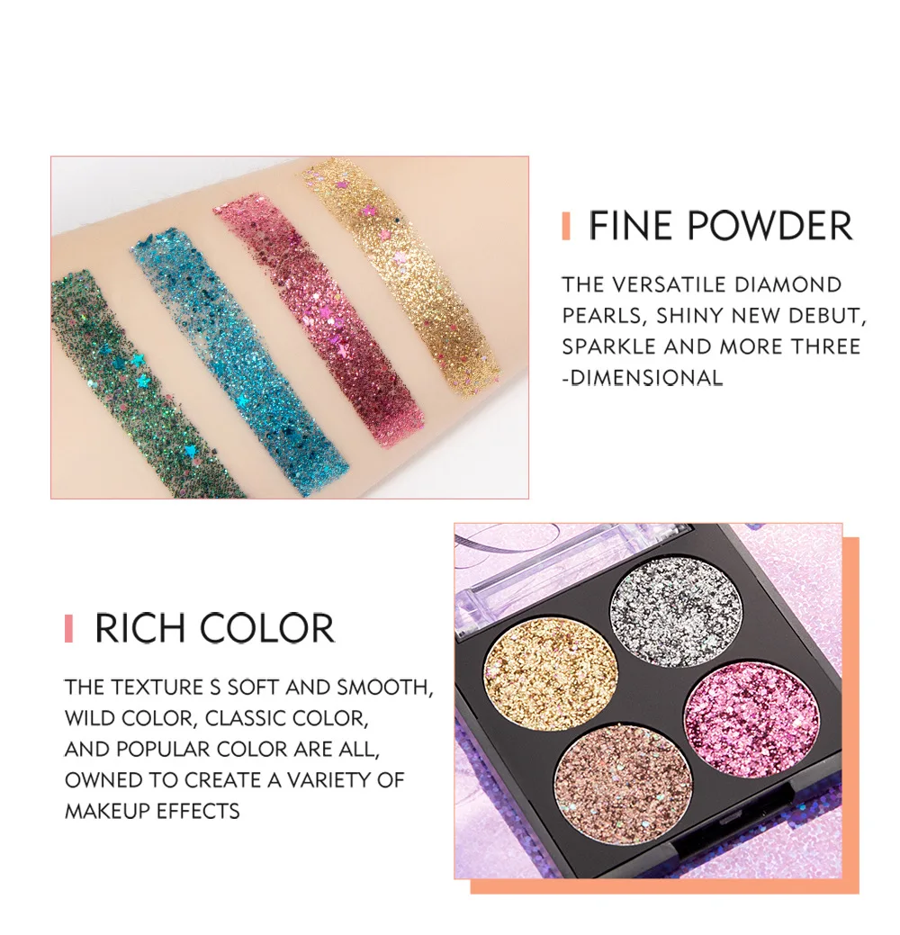 Pallete à Prova Cosméticos para Olho Handaiyan Cores Conjunto Diamante Sombra Dwaterproof Água Shinny Olho Profissional Compõem Paleta Feminino 4 - 2 Handaiyan 4 cores conjunto diamante sombra pallete