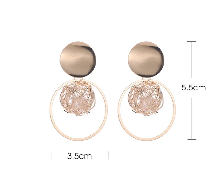 

Creative hollow gold skein pearl stud earrings metal circle pendant earrings