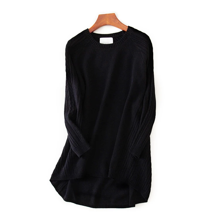  100%cashmere knit women new fashion wide loose pullover sweater dress irregular mid long slim showi