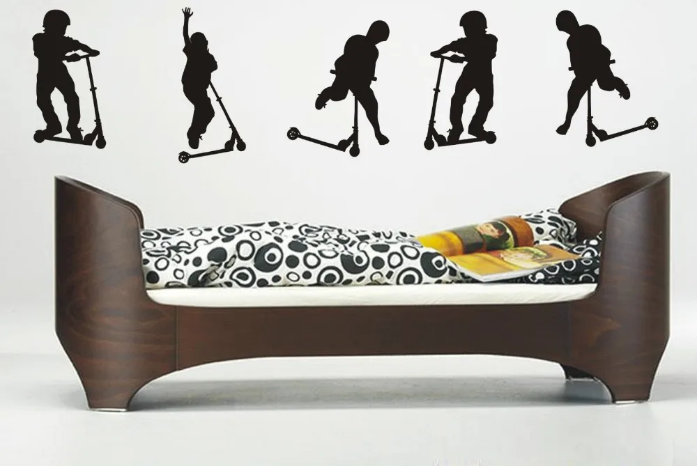 Stunt Scooter wall stickers x5 children's bedroom wall sticker decals