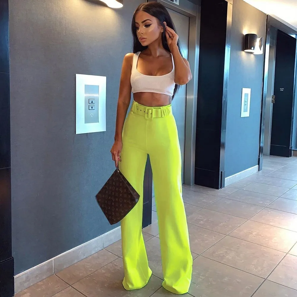 Causey 2019 Summer Wide Leg Pants Women High Waist Casual Sexy Fluorescence Neon Pants Ladies Trousers Causey 2019 Summer Wide Leg Pants Women High Waist Casual Sexy Fluorescence Neon Pants Ladies Trousers