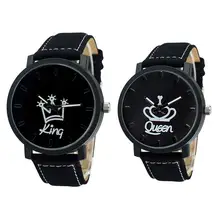  Newest Couple Queen King Crown Fuax Leather Quartz Analog Wrist Watch Chronograph 2018 Wom 