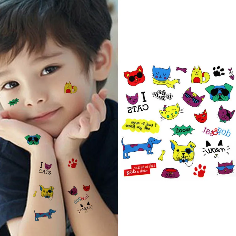 

Children colorful Body Art cartoon lovely cute animal cat fake stickers for kids Waterproof Temporary Tattoo Stickers 10*12CM