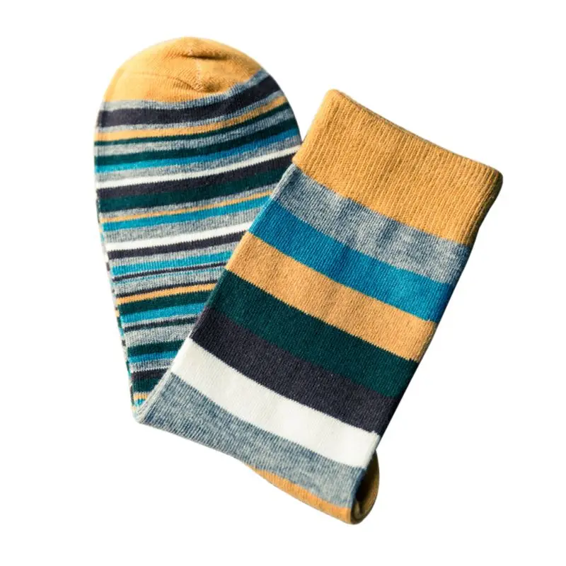 Мужские полосатые длинные носки контрастного цвета для мальчиков, Хлопковые вязаные зимние носки в рубчик