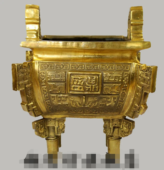 

10"Chinese Buddhism Bronze Wealth 4 Legs Ding Incense Censer Lucky #3 R0712