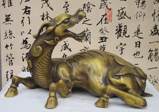 

shitou 002767 Chinese Royal Palace Fengshui Bronze Copper Four leg Long-necked dragon statue